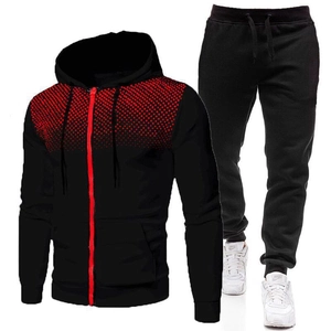 Ensemble de Sport Décontracté pour Hommes Automne Hiver Polaire Sweat à Capuche Zippé et Pantalon de Jogging Imprimé à Pois Dégradé Top And Bottom
