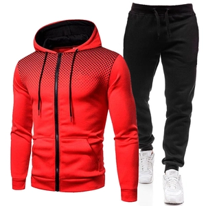 Survêtement d'hiver pour homme avec sweat à capuche rouge à pois et pantalon noir