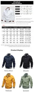 Detailed size chart for men's solid color jacket showing measurements from S to 5XL