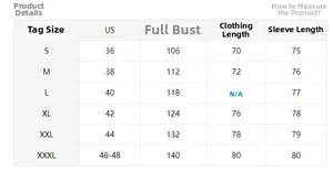 Tableau des tailles pour sweat à capuche homme avec mesures US et dimensions en cm