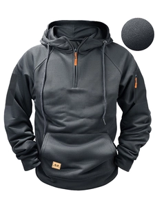 Détails d'un sweat à capuche tactique gris pour homme avec fermeture éclair orange