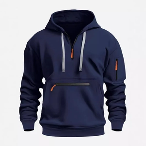 Navy blue tactical hoodie with orange zippers and functional multi-pockets design