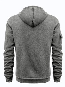 Vue arrière du sweat à capuche gris avec poignets côtelés et maille texturée