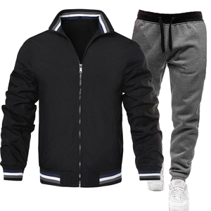Herren Casual Sportlich Freizeitanzug Stehkragen Reißverschluss Jacke Und Jogginghose Mit Kordelzug Gestreifte Rippbündchen Herrenanzug