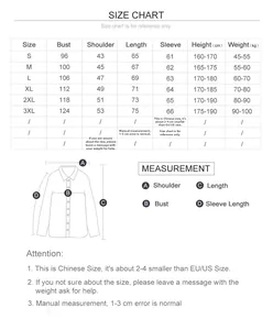 Detailed size chart for autumn casual hoodies showing measurements from S to 3XL
