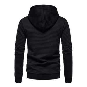 Detailed back view showing the quilted square texture and hood of the black men's sweatshirt