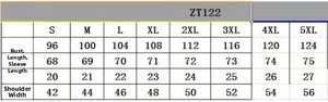 Detailed size chart for men's polo shirt showing bust, length, and shoulder dimensions