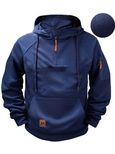 Sweat à capuche bleu marine pour hommes avec zip orange et détails de texture