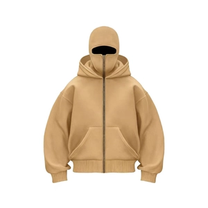 Men's khaki heavyweight balaclava hoodie with full zipper and integrated face mask