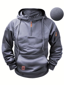 Sweat à capuche tactique gris à demi-zip avec détails de texture gaufrée