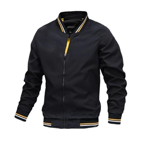 Men's Casual Bomber Jacket Windproof Lightweight Flight Coat With Striped Ribbed Trim Full Zip Outerwear Autumn Spring
