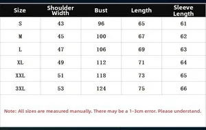 Size chart showing shoulder, chest, length and sleeve measurements for hooded sweatshirt