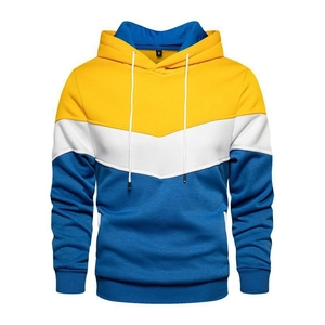 Herren Hoodie mit gelb-weiß-blauem Kontrast-V-Muster und modischem Kapuzendesign