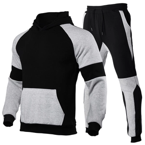 Survêtement de Sport Décontracté pour Hommes Sweat à Capuche Top Et Bottom Doublé Polaire Patchwork pour Automne Hiver Outdoor Jogging Sport