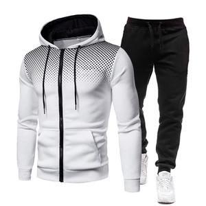 Men's winter tracksuit with hooded zip-up sweatshirt and drawstring pants on 3D mannequin