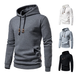 Men's quilted jacquard hoodie with waffle texture, drawstring hood and kangaroo pocket