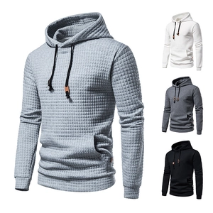 Men's casual long sleeve waffle texture drawstring hoodie with kangaroo pocket in grey