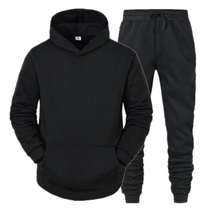 Unisex Fleece Hooded Pullover And Jogger Pants Top And Bottom Solid Color Autumn Winter Casual Sportswear Suit