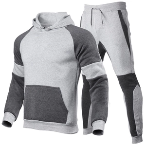 Survêtement décontracté pour hommes en polaire avec sweat à capuche bicolore et pantalon