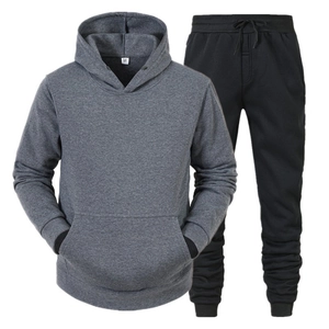 Solid charcoal grey hoodie and black fleece jogger set for men, casual winter sportswear