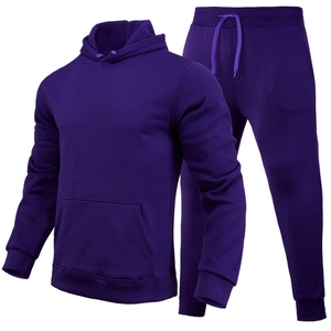Deep purple fleece tracksuit with drawstring hoodie and jogger pants in a relaxed fit