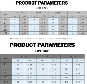 Detailed size guide table for men's casual cardigan suit including top and bottom measurements