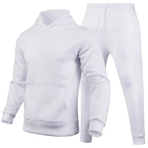 Minimalist white oversized hoodie and fleece jogger two-piece loungewear set for adults