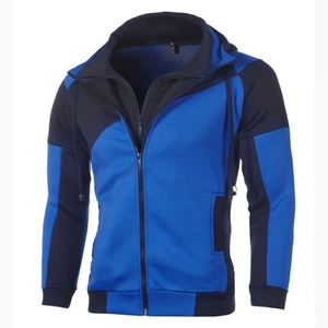 Detailed view of the double zipper and contrast color stitching on the slim fit hoodie