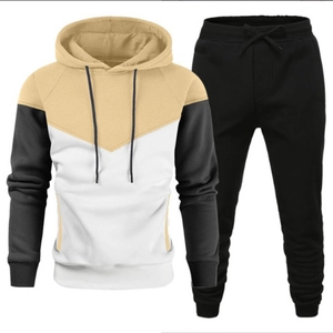 Men's stylish color block drawstring hoodie and jogger pants sports tracksuit set