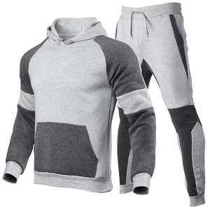 Détails du survêtement gris bicolore avec sweat à capuche à cordon et pantalon de jogging