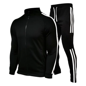 Men Casual Sport Suit Set Stand Collar Zipper Jacket And Long Pants Double Stripe Cargo Pocket Men Tracksuit Top And Bottom