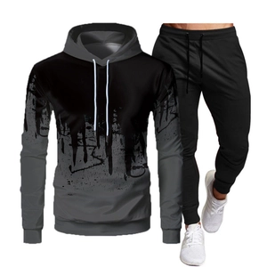 Men's Casual Sports Hoodie And Jogger Pants Tracksuit Polyester Cotton Blend Gradient Splash Ink Printed For Spring Autumn