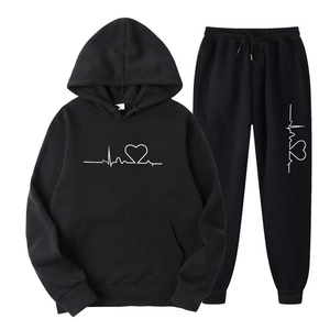 Men's Fleece Hooded Sweatshirt And Joggers Suit Heartbeat Heart Graphic Print Hip Hop Streetwear Warm Polyester Outfits