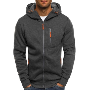Veste à capuche anthracite pour homme avec tissu chiné et détails de fermeture éclair orange