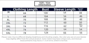 Detailed size chart for men stand collar jacket set with measurements from M to 5XL