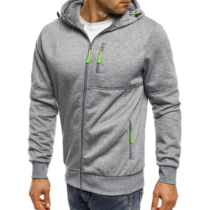 Veste à capuche grise pour homme avec détails vert fluo et texture jacquard