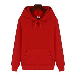 Classic red heavyweight hooded sweatshirt with drawstring hood and kangaroo pocket