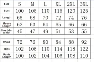 Comprehensive size chart for casual fleece sweatsuit set including hoodie and pants measurements