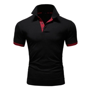 Men Slim Fit Short Sleeve Polo Shirt Business Casual Contrast Trim Breathable Polyester Cotton Blend Summer Top Fashion