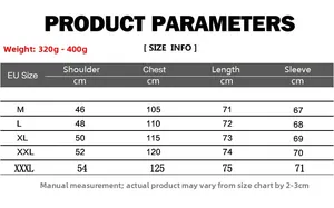 Tableau des tailles présentant les mesures EU pour le sweat-shirt de sport à zip