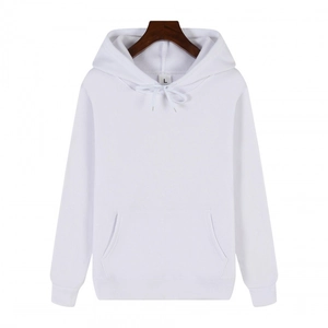 Classic white heavyweight drawstring hoodie with kangaroo pocket and ribbed cuffs in size L