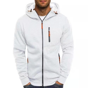 Sweat à capuche zippé blanc pour homme avec détails orange et doublure en polaire