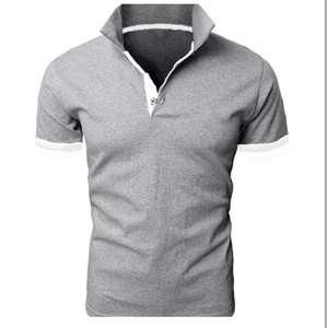 Men's slim fit short sleeve polo shirt in heather grey with white contrast piping