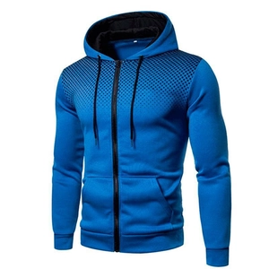 Sweat à capuche bleu pour homme avec dégradé de pois noirs sur les épaules et poitrine