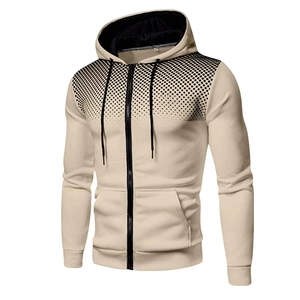 Détail du sweat à capuche beige pour homme avec imprimé dégradé et fermeture éclair