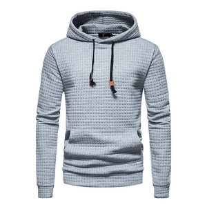 Felpa con cappuccio grigia da uomo con motivo a maglia nido d'ape e coulisse nere rifinite