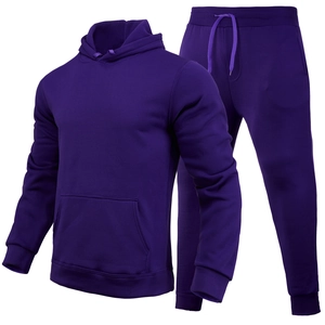 Dark purple fleece tracksuits set with oversized hoodie and joggers for casual daily wear