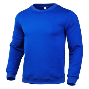 Royal blue crewneck sweatshirt featuring ribbed cuffs and hem in 3D ghost mannequin view