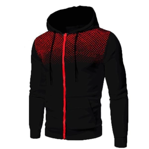Sweat à capuche zippé pour homme noir avec dégradé de pois rouges sur les épaules