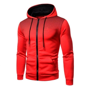 Sweat à capuche zippé rouge pour homme avec imprimé à pois dégradés noirs et cordon